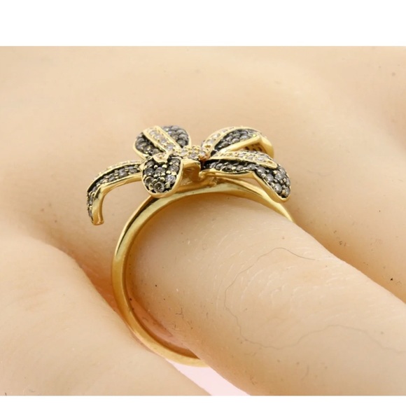 Statement BH Effy Flower Diamond Ring Brown & White 14k Yellow Gold 3D size 7.25 - Picture 3 of 10
